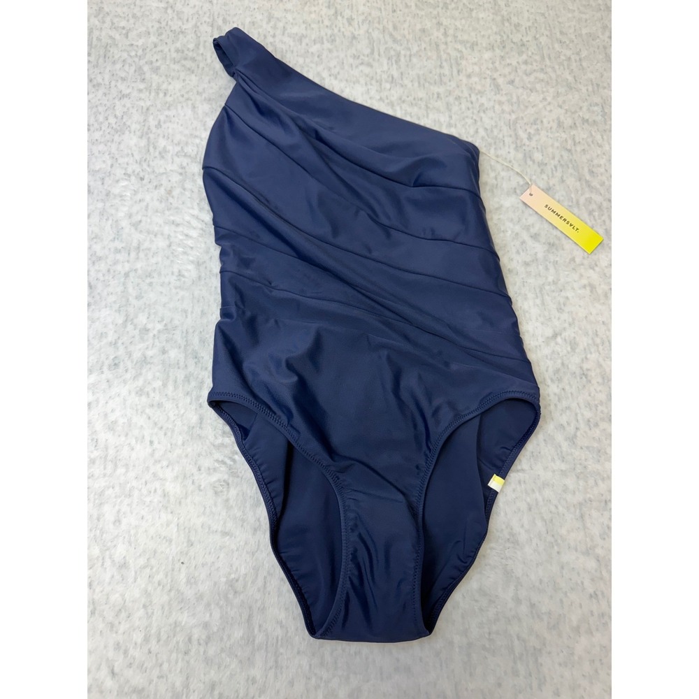 Summersalt The Sidestroke One Shoulder One Piece Swimsuit Navy Blue Size 4 NEW